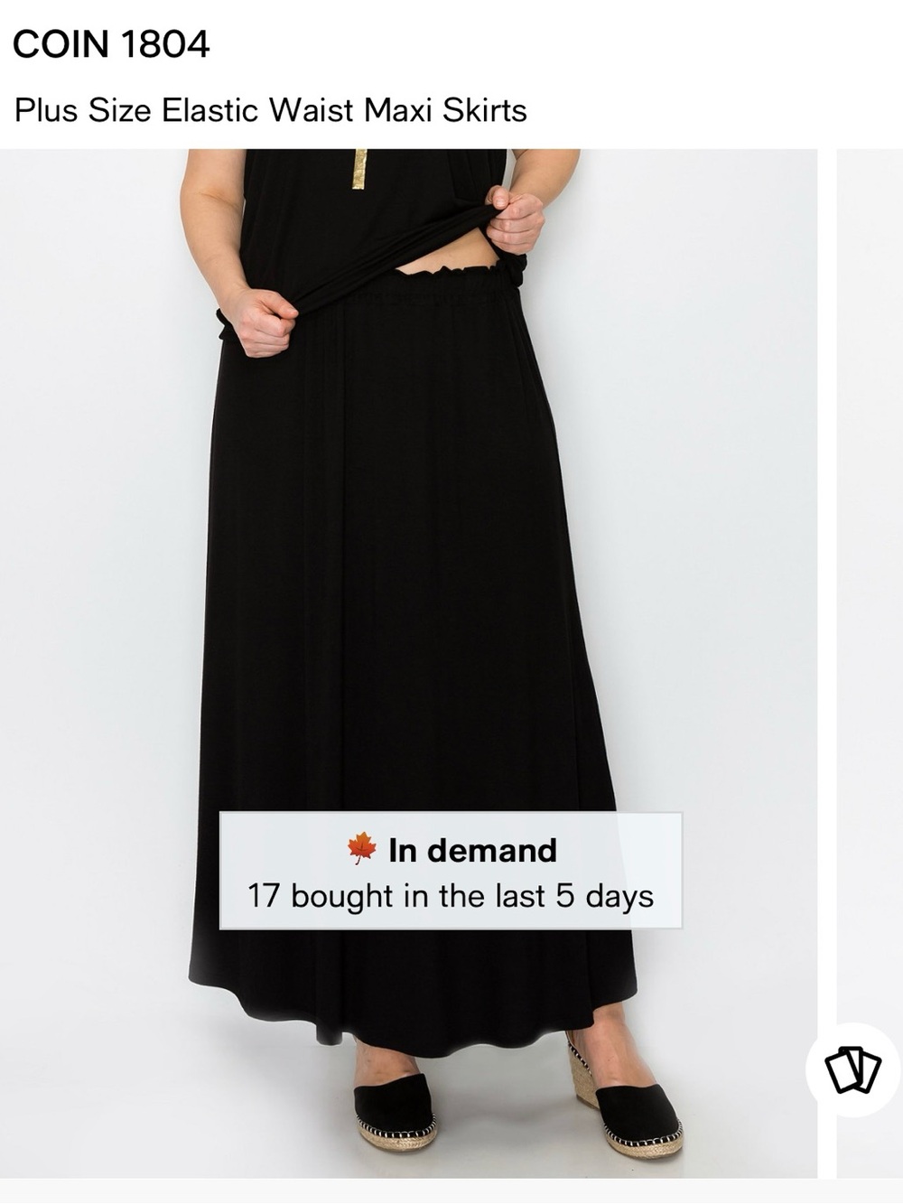 COIN 1804 Plus Size Black Maxi Skirt with Elastic Waist